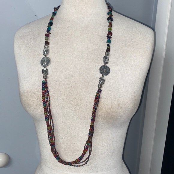 HANDMADE CHEROKEE NATION BEADED MUKTI STRING ASSORTED GEMSTONES W/SILVER CLASPS - Picture 1 of 7